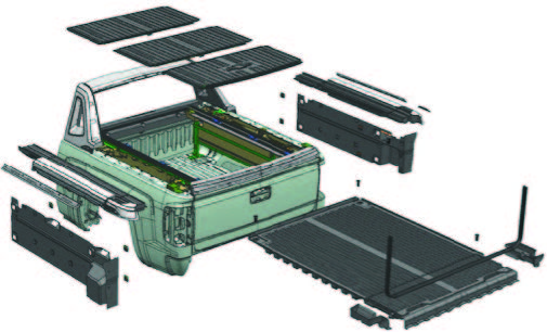 rendering of all the plastic pieces on the back of a truck